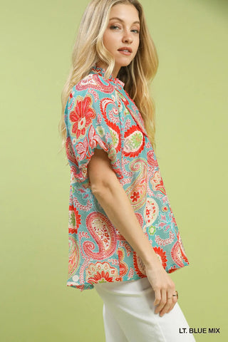 Sanibel Top Lt Blue Paisley by Umgee Shirts & Tops Umgee