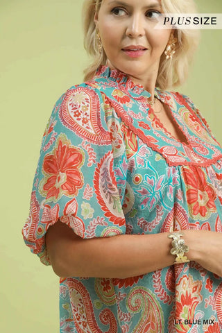 Sanibel Top Lt Blue Paisley by Umgee Shirts & Tops Umgee