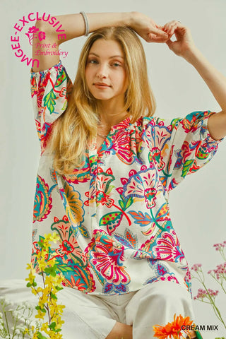 Paisley Top Cream by Umgee Shirts & Tops Umgee