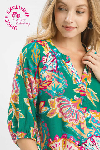Paisley Top Emerald by Umgee Shirts & Tops Umgee