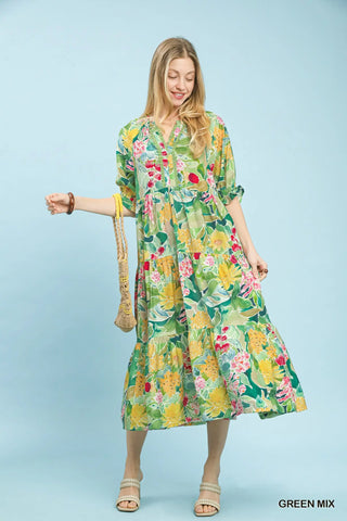 Sweet Gardens Dress Green by Umgee S / Green Mix Sweet Gardens Dress Green by Umgee S / Green Mix