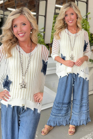 Tattered Stars Off White sweater Mello