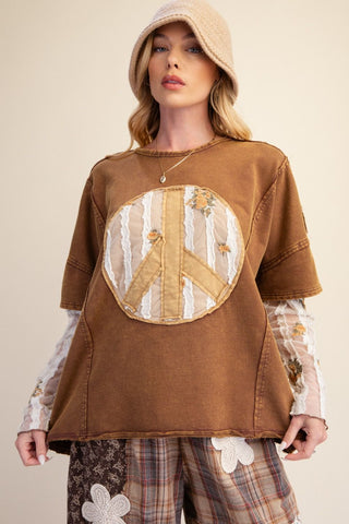 Peace Out Top Mocha by Easel Shirts & Tops Easel