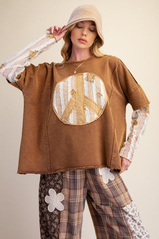 Peace Out Top Mocha by Easel Shirts & Tops Easel