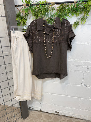 Lindsey Linen Top Chocolate Shirts & Tops New Afeis