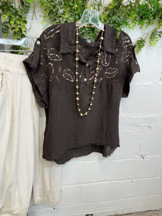 Lindsey Linen Top Chocolate Shirts & Tops New Afeis