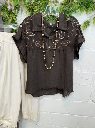 Lindsey Linen Top Chocolate Shirts & Tops New Afeis