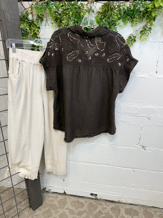 Lindsey Linen Top Chocolate Shirts & Tops New Afeis