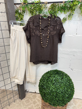 Lindsey Linen Top Chocolate Shirts & Tops New Afeis