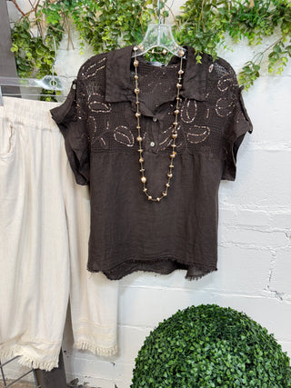 Lindsey Linen Top Chocolate Shirts & Tops New Afeis