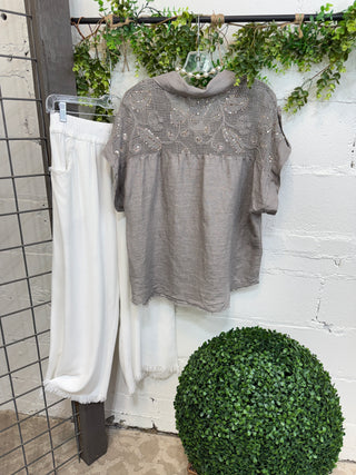 Lindsey Linen Top Grey Shirts & Tops New Afeis