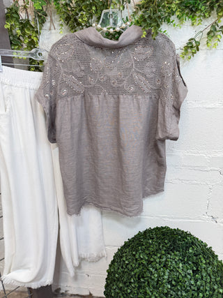 Lindsey Linen Top Grey Shirts & Tops New Afeis