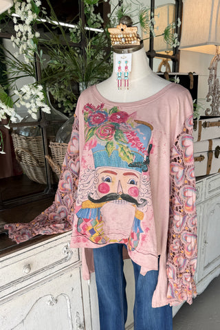 Painted Nutcracker Top Dusty Rose