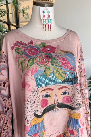 Painted Nutcracker Top Dusty Rose