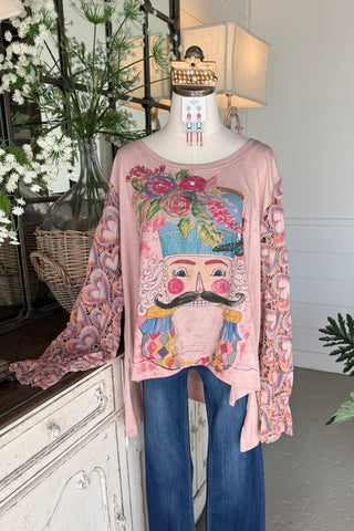 Painted Nutcracker Top Dusty Rose