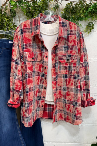 Plaid Santa Top Red