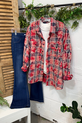 Plaid Santa Top Red