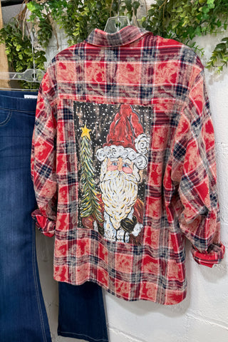 Plaid Santa Top Red