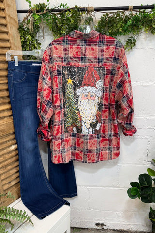 Plaid Santa Top Red
