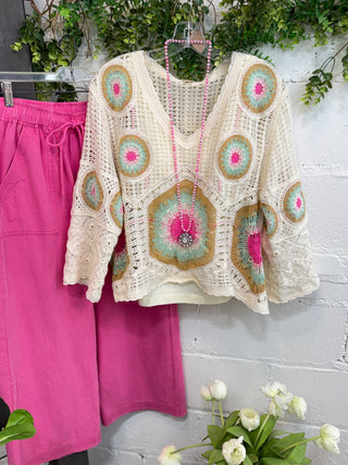 Gigi Sweater Cream/Turquoise Sweater Pol Clothing