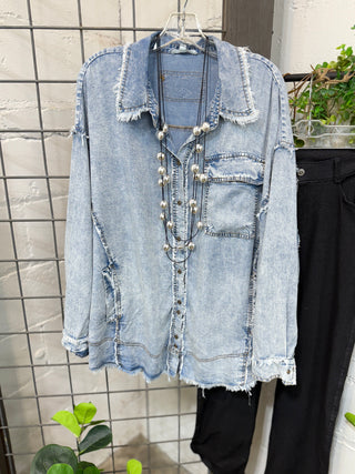 Yodi Shacket Light Denim Shacket Blue Velvet