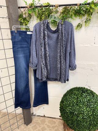 Cloaked Dusty Blue Leopard Shirts & Tops Prospero