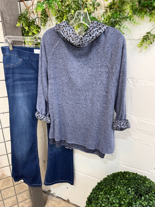 Cloaked Dusty Blue Leopard Shirts & Tops Prospero