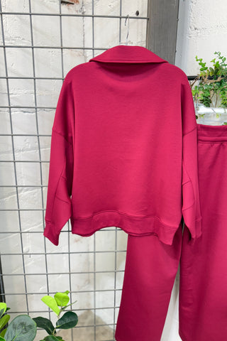 Abby Scuba Set Cabernet Top & Pant Set Zenana
