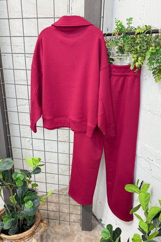 Abby Scuba Set Cabernet Top & Pant Set Zenana