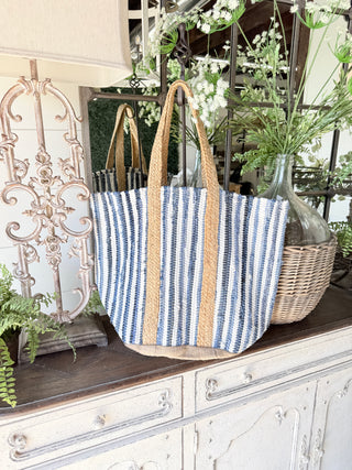 Sail Away Tote Ivory/Denim Tote Pol Clothing