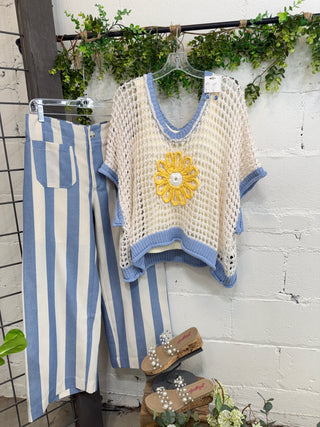 Bright Side Ivory/Evening Blue by POL Clothing sweater Pol Clothing