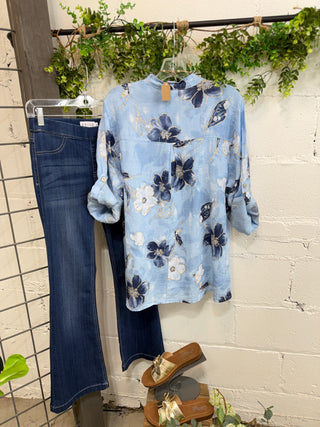 Oceanside Linen Top Lt Blue Top S F Moda