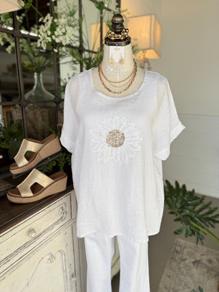Giada Linen Top White Shirts & Tops Sole Luna