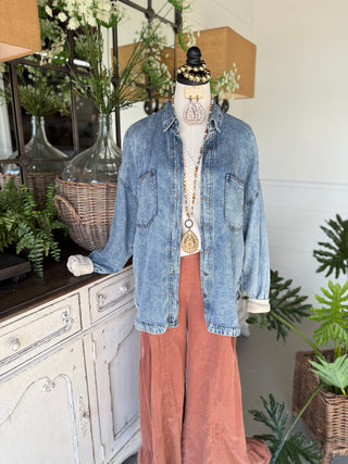 Go West Washed Chambray Shirts & Tops Blu Pepper