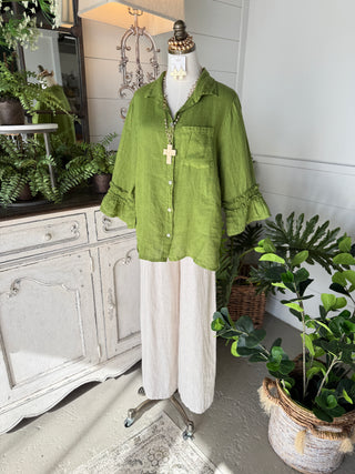 Veronica Linen Top Green Shirts & Tops Allison