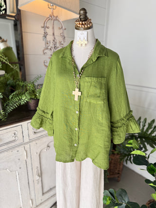 Veronica Linen Top Green Shirts & Tops Allison