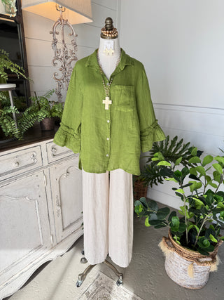 Veronica Linen Top Green Shirts & Tops Allison