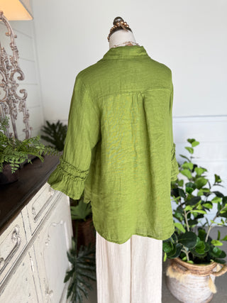 Veronica Linen Top Green Shirts & Tops Allison