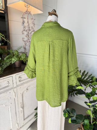 Veronica Linen Top Green Shirts & Tops Allison
