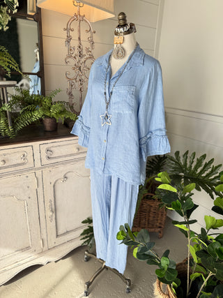 Veronica Linen Top Lt Blue Shirts & Tops Allison