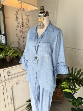 Veronica Linen Top Lt Blue Shirts & Tops Allison
