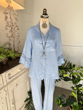 Veronica Linen Top Lt Blue Shirts & Tops Allison