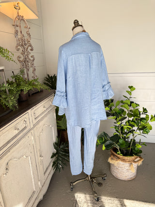 Veronica Linen Top Lt Blue Shirts & Tops Allison
