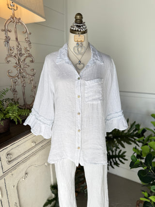 Veronica Linen Top White Shirts & Tops Allison