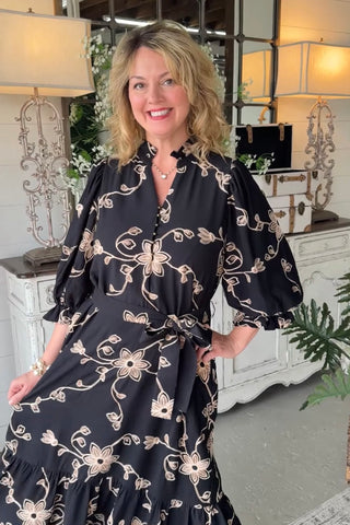 Night Blooms Long Dress Black by Entro