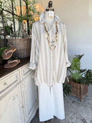 Kirby Linen Top Natural Shirts & Tops Pol Clothing