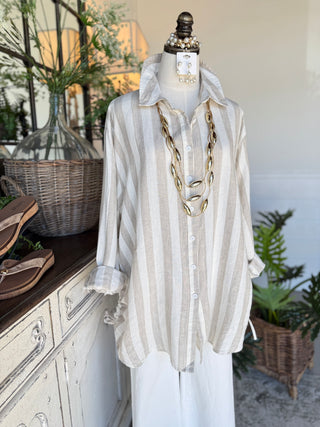 Kirby Linen Top Natural Shirts & Tops Pol Clothing