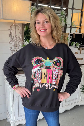 Doodle Bow Sweatshirt Black