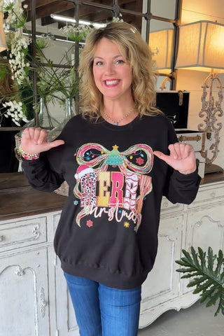 Doodle Bow Sweatshirt Black