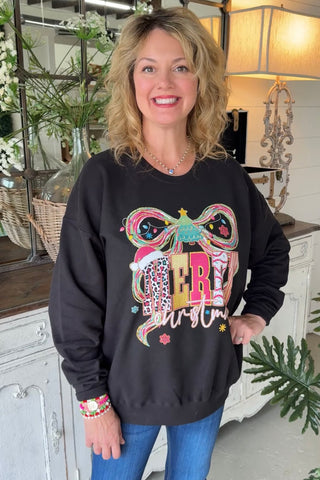 Doodle Bow Sweatshirt Black